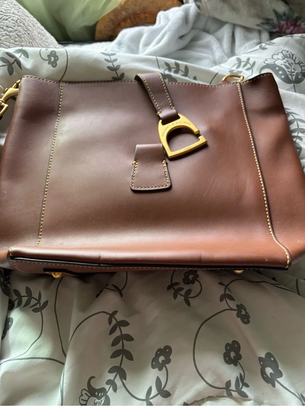 Dooney & Bourke Brown Leather Messenger with Gold Hardware Accent